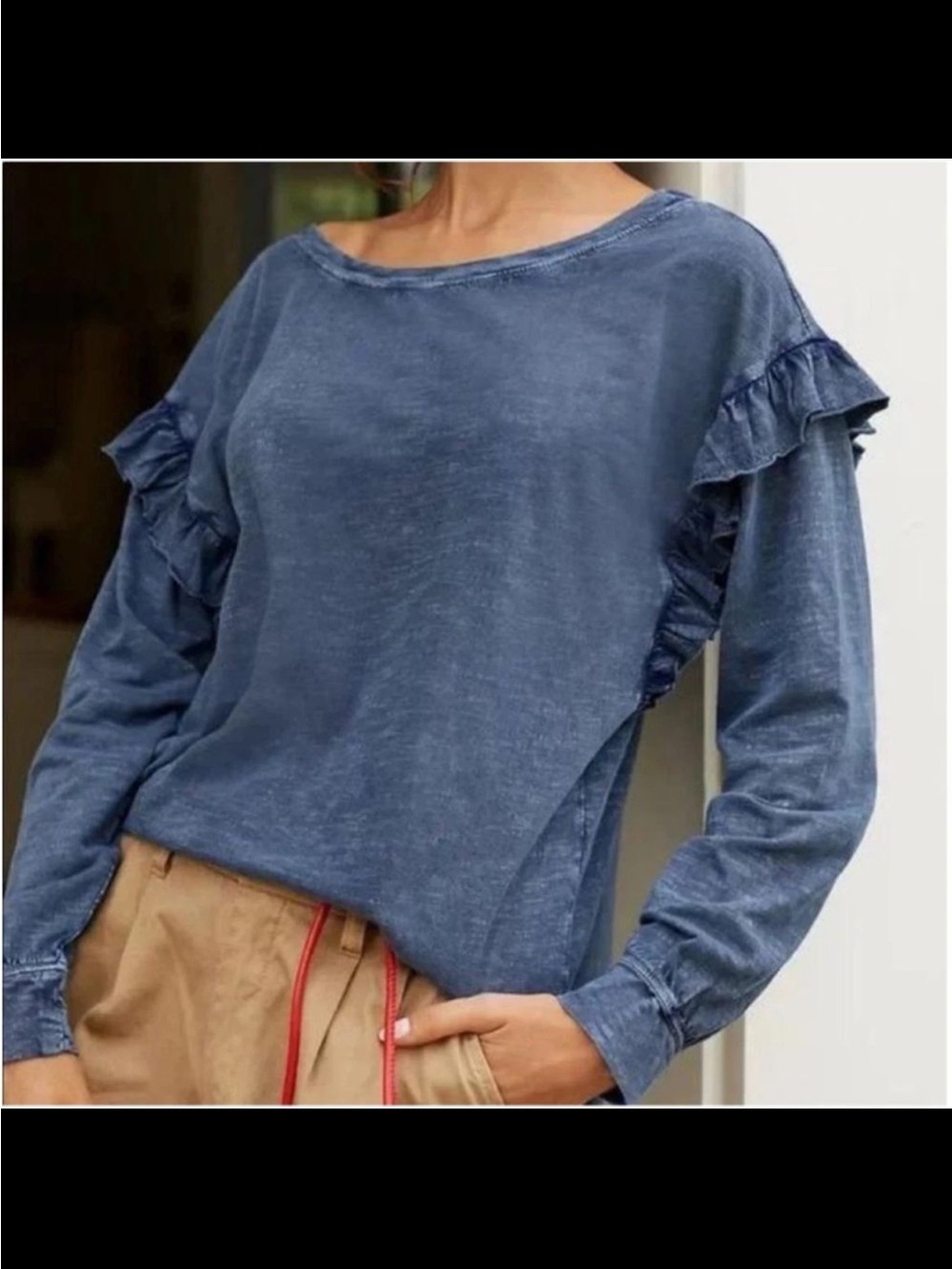 NWT Anthropologie Pilcro blue long sleeve ruffled open back top